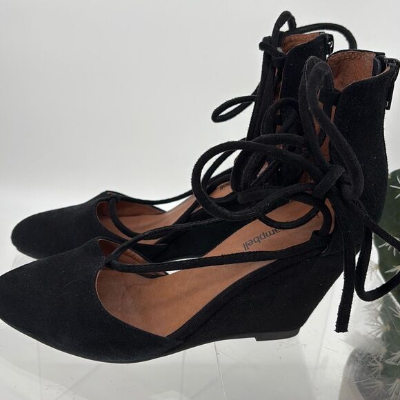 Jeffrey Campbell Ouvert Ballerina Ankle Wrap Wedge‎ Sandal Pointed Toe Black 7.5 - Picture 4 of 10